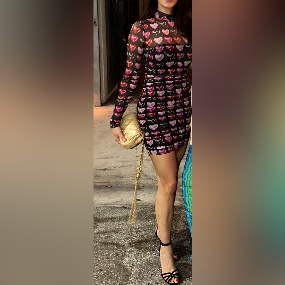 Fleur du Mal Black and Red Bodycon Dress Long Sleeve Mock Neck